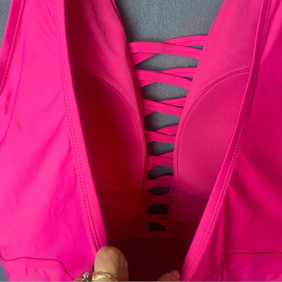 New LYSA PLUS Size Pink Juliana One-Piece lace-up front Swimsuit - Picture 7 of 9